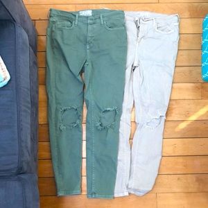 Free people ripped jeans green and tan size 29